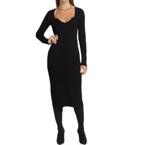 Veronica Beard  Womens Long Sleeve Imka Knit Midi Dress Black Size L